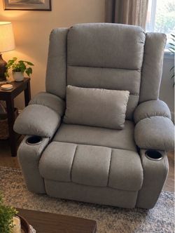 Gray Fabric Recliner Chair with Cup Holders