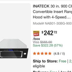 Range Hood with 4-Speed Control, Lights in Stainless Steel with Black Tempered Glass