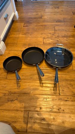 Three all-clad non stick pans 8,10,12 inches