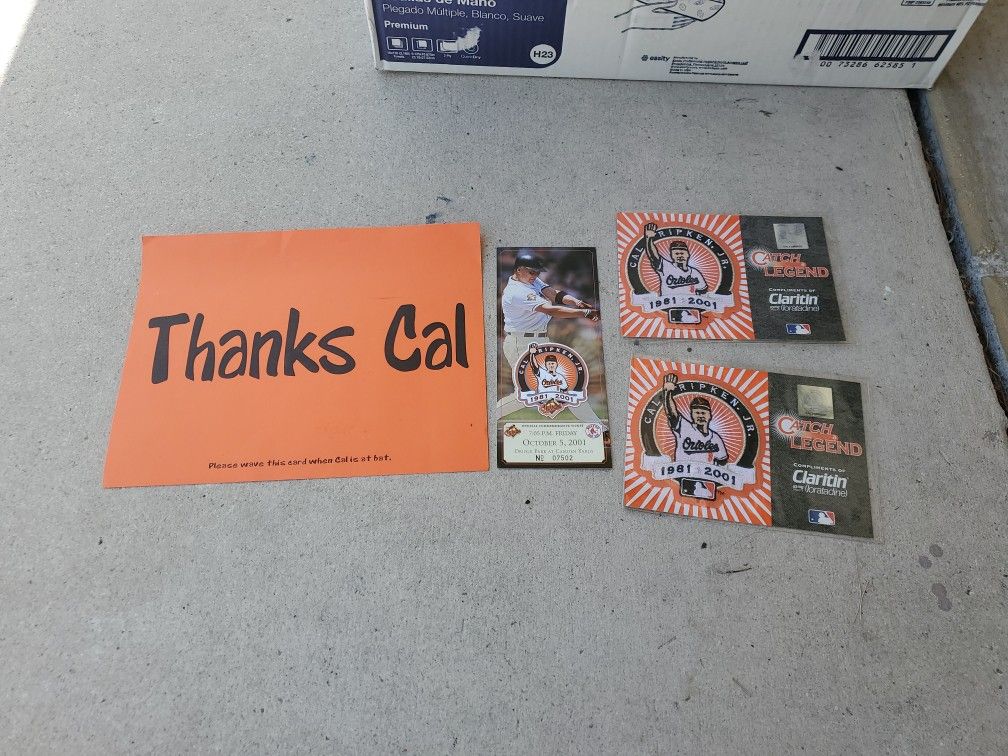 Cal Ripkin Jr. Patches, Used Game Tickts And Memoribilia 