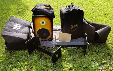 Gibson LP8 Powered Active Monitors Pair W Covers and stands Flamed Maple arch top Set LP-8 100th