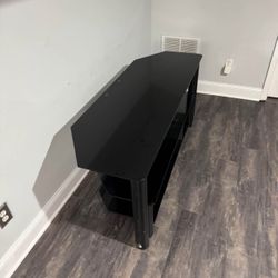 Black Glass Corner TV Stand Modern Entertainment Center