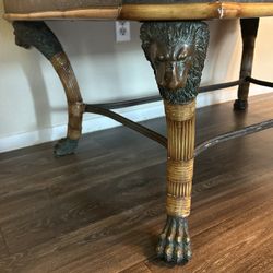 Vintage Maitland Smith Cast Bronze Lion Head Coffee Table Bamboo 1990’s