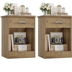 FOTOSOK Nightstand Set of 2, 2-Tier Side Table with Drawer. 18”x16”x24” height 