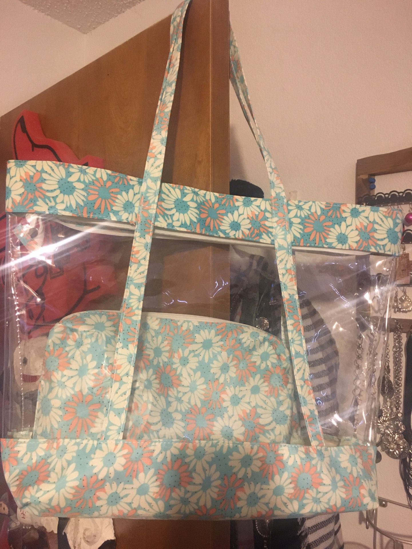 Clear flowered tote