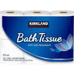 Kirkland Signature Soft Bath Tissue Toilet Paper, 2-Ply, 6 Rolls, 285 sq ft