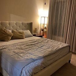 Beige King Bed frame And Headboard 