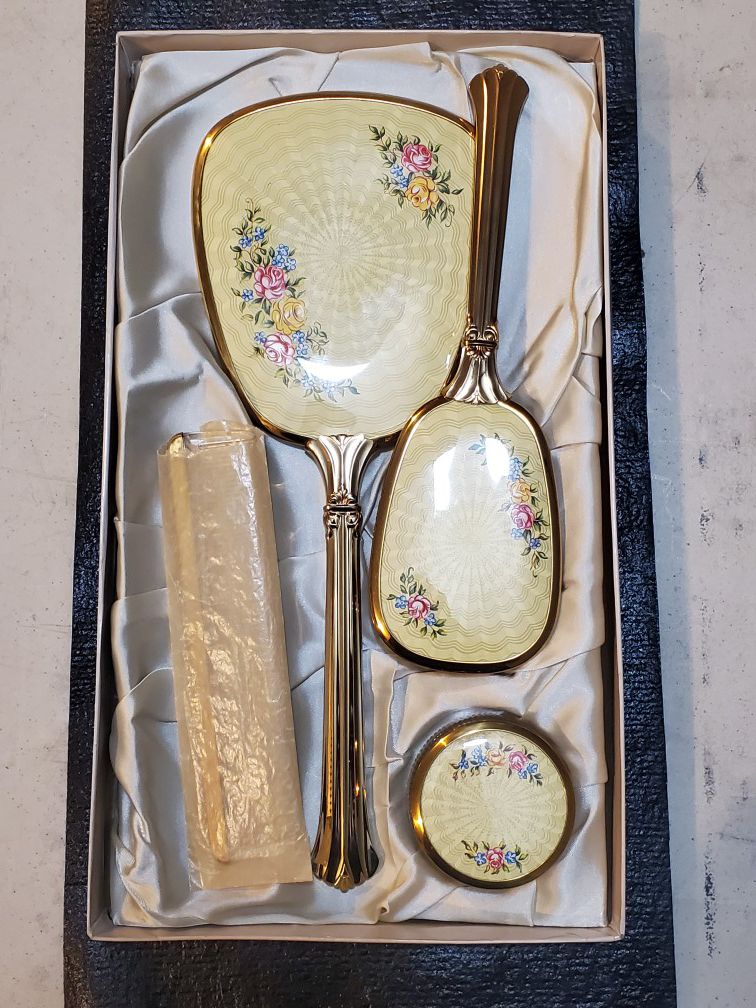 Vintage mirror, brush, comb vanity set