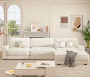 Beige sofa with ottoman