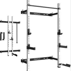 Mikolo 2.36" x 2.36" Folding Wall Mounted Squat Rack, 1000 Pounds Capacity Power Rack with Pull Up Bar, J Hooks and Other Attachments, Space-Saving Ho