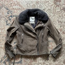 ABERCROMBIE & FITCH FAUX LEATHER BIKER JACKET OLIVE WOMENS SIZE XS