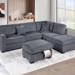 3-Piece Reversible Sectional Set W/ Ottoman
Reversible Chaise + Sofa W/USB + Storage Ottoman

Color: Dark Gray