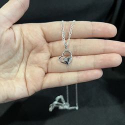 925 Sterling Silver Womens Girls Double Heart Charm & Mariner Chain