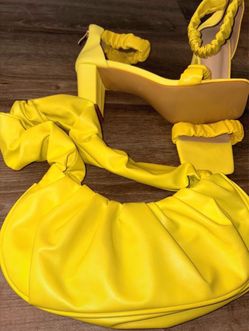 Yellow Ruched Handbag and Heels Set