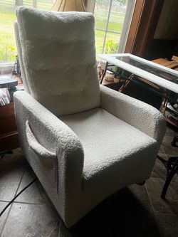 White Boucle Upholstered Recliner Chair