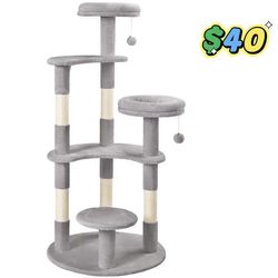 😀 HOOMIC 55.5 in Cat Tree Tower for Indoor Cats/Multi-Level Activity Center with Stable Base/Soft Plush Top Perch/Sisal Scratching Posts/Crescent