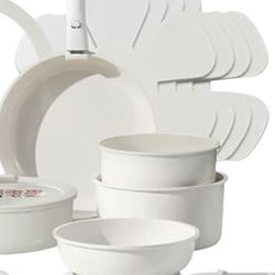 Carote Cookware Set ,detachable handles, 17 Piece set, Cream color 
