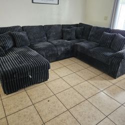 Brand New Secrional Dark Grey Corduroy With Pull Out Bed & Storage $1299