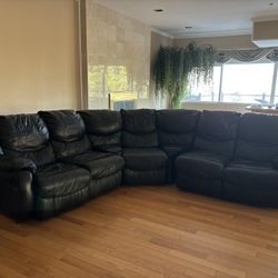 Large Black Faux Leather Sectional 