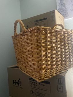 Large Woven Wicker Storage Basket with Handles