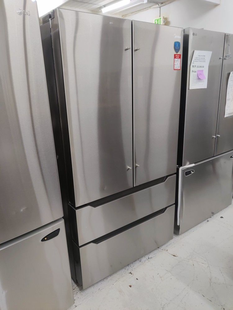 New MIDEA 22.5 Cu. Ft. Counter-Depth 4-Door French Door Refrigerator - Stainless Steel