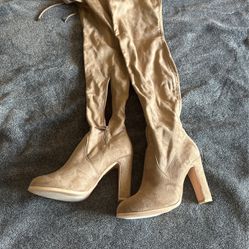 Nude Thigh High Boots With Heels