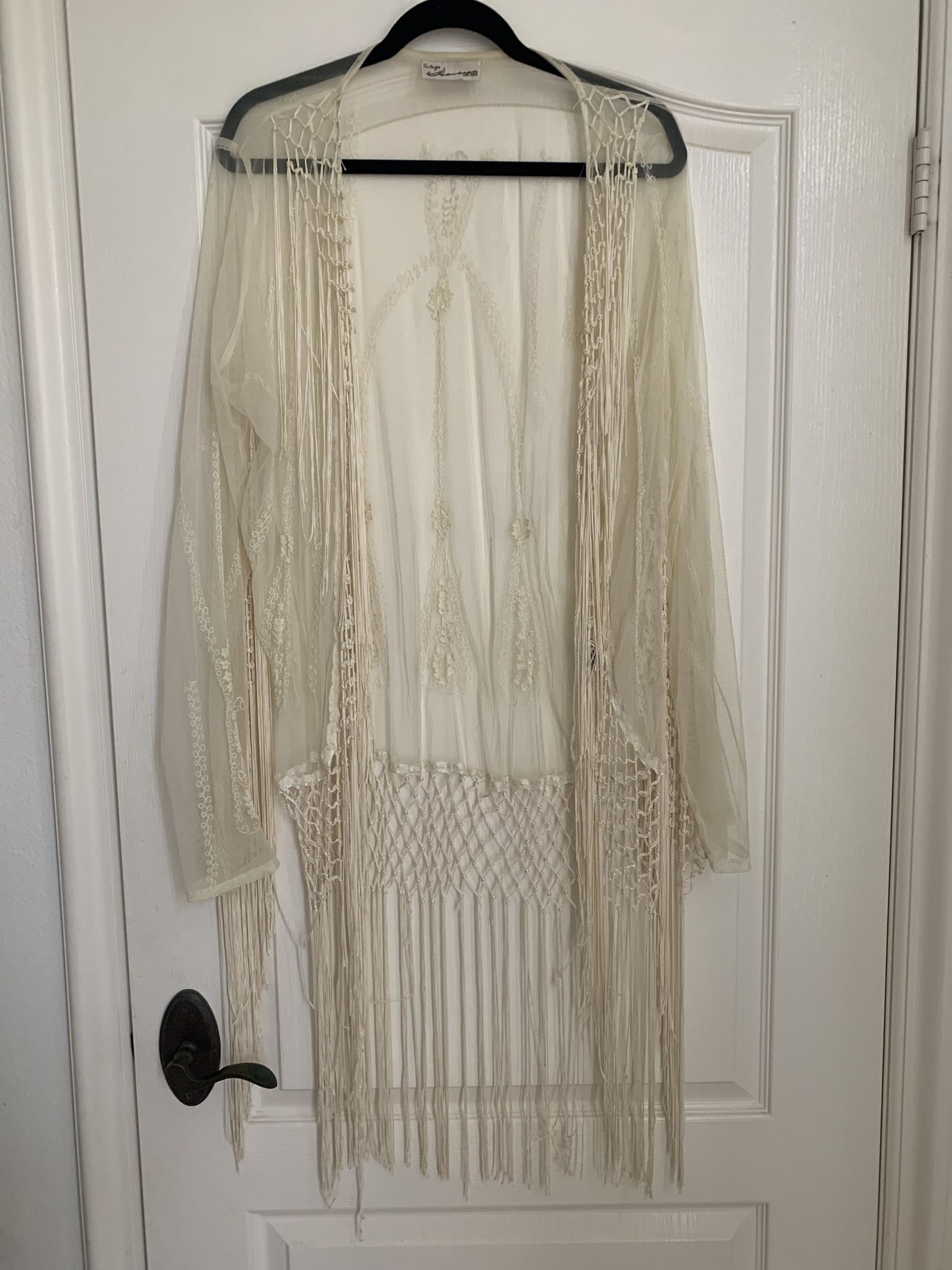 Ivory Long Cardigan with Fringe