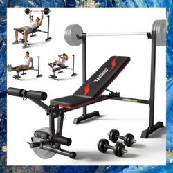 Home Gym Foldable 10-in-1 Adjustable Weight Bench Set With Leg Extension. New, Unassembled In Box. 