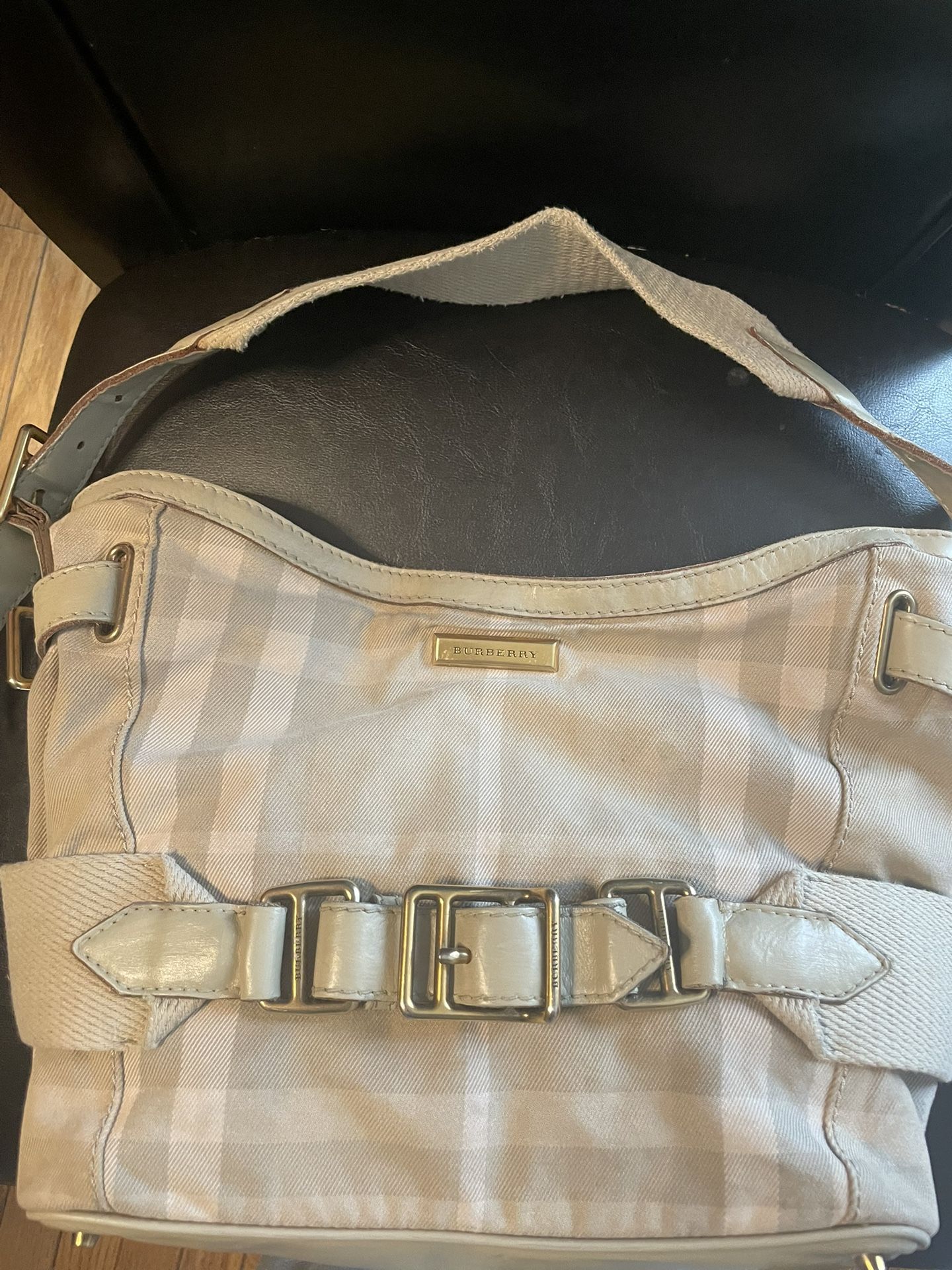 Authentic Burberry Parsons Hobo, Canvas & Leather