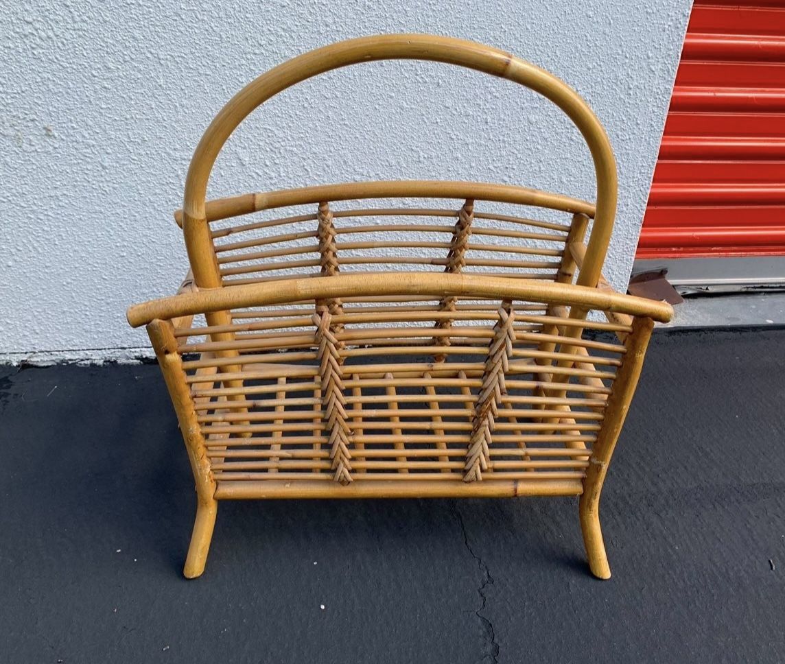 Vintage Bamboo Rattan Magazine Holder