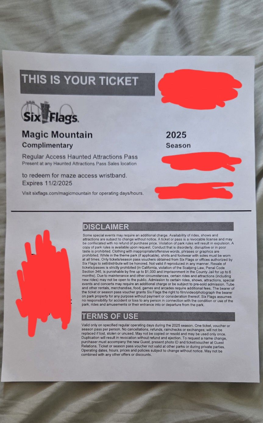 2 Six Flags Haunted Attraction Passes