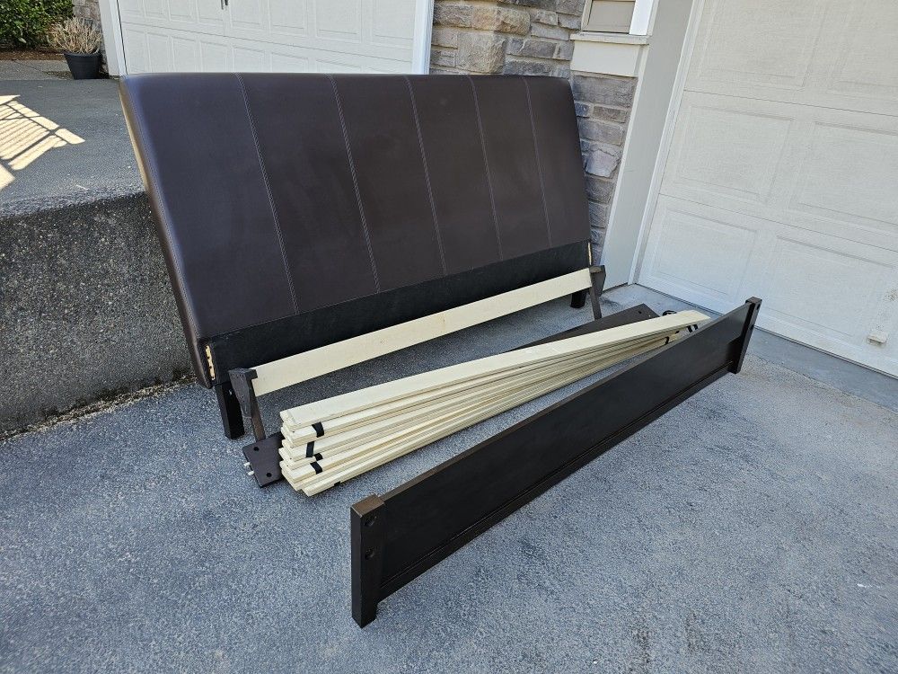 MARVELOUS King Size Dark Brown Pleather Head Board Bed Frame