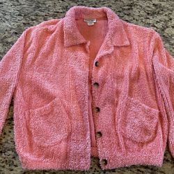 Coral Pink 100% cotton SHAGGY SWEATER JACKET SIZE S
