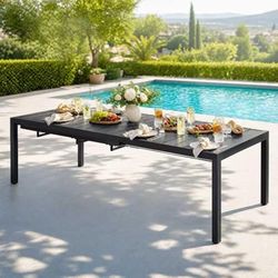 Expandable Patio Dining Table for 8, 78.8" Large Long Adjustable Rectangular Outdoor Table for 4-8 Person, 500LBS Sturdy Black Metal Extendable Patio