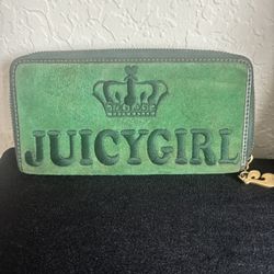 JUICY GIRL ZIP AROUND WALLET GREEN VELOUR