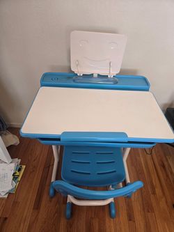 Kids Desk and Chair Set, Height Adjustable Sturdy, Blue