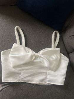 White bow crop shirt
