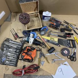 $50 - Tools GRAB BAG #9  : Twisted nylon rope, Venom Steel Unopened Box shop gloves, grinder, metal chisels, jigsaw  & More