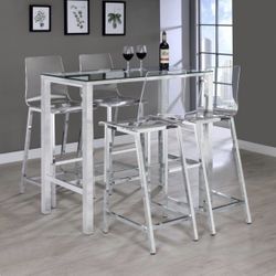 5 Piece Bar Set Chrome Glass Top Table Chairs Are Chrome And Acrylic Brand New In Box Firm Price $760