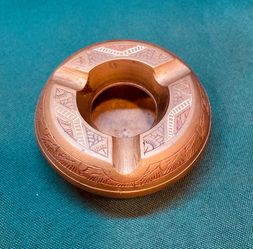 Vintage and beautiful solid brass engraved and hand painted small ashtray