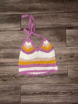 Striped Crochet Halter Crop Top