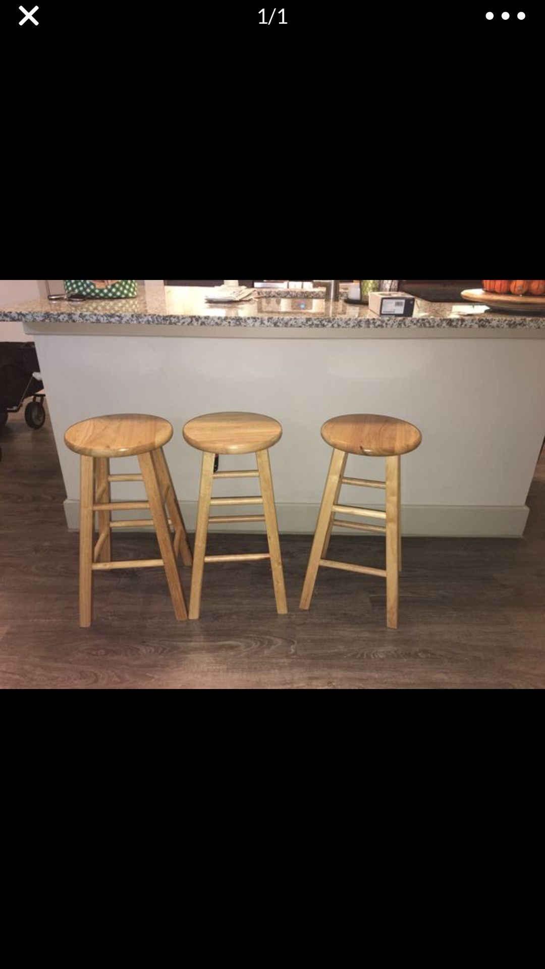 Three wooden bar stools good condition $40