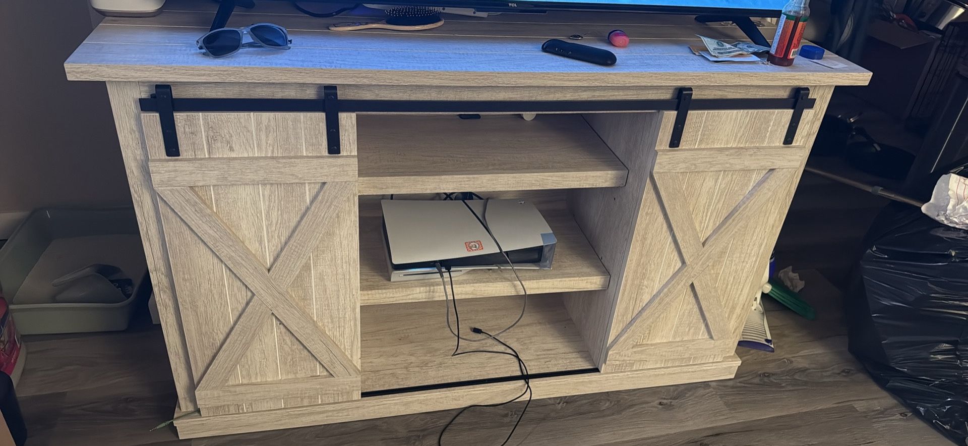 Tv Stand Sliding Doors With Shelves