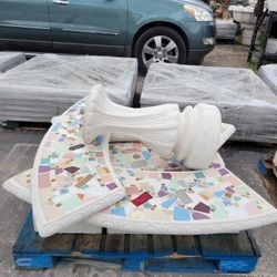 Concrete Stone Mosaic Picnic Table with 3 Benches/ Outdoor Patio Furniture