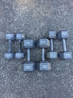 Dumbbells 40lbs, 25lb, and 15lbs