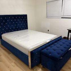 Blue velvet queen Bed Set