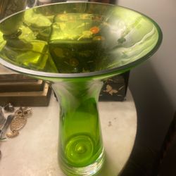 Large Blown Glass Vase Green MCM