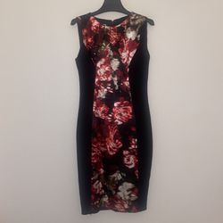 London Style Black Red Floral Sleeveless Dress