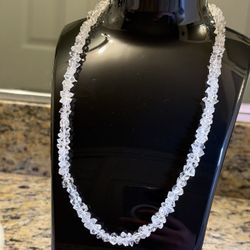 Herkimer Diamond Quartz Fancy Nugget Gemstone Beaded Necklace Sterling Silver