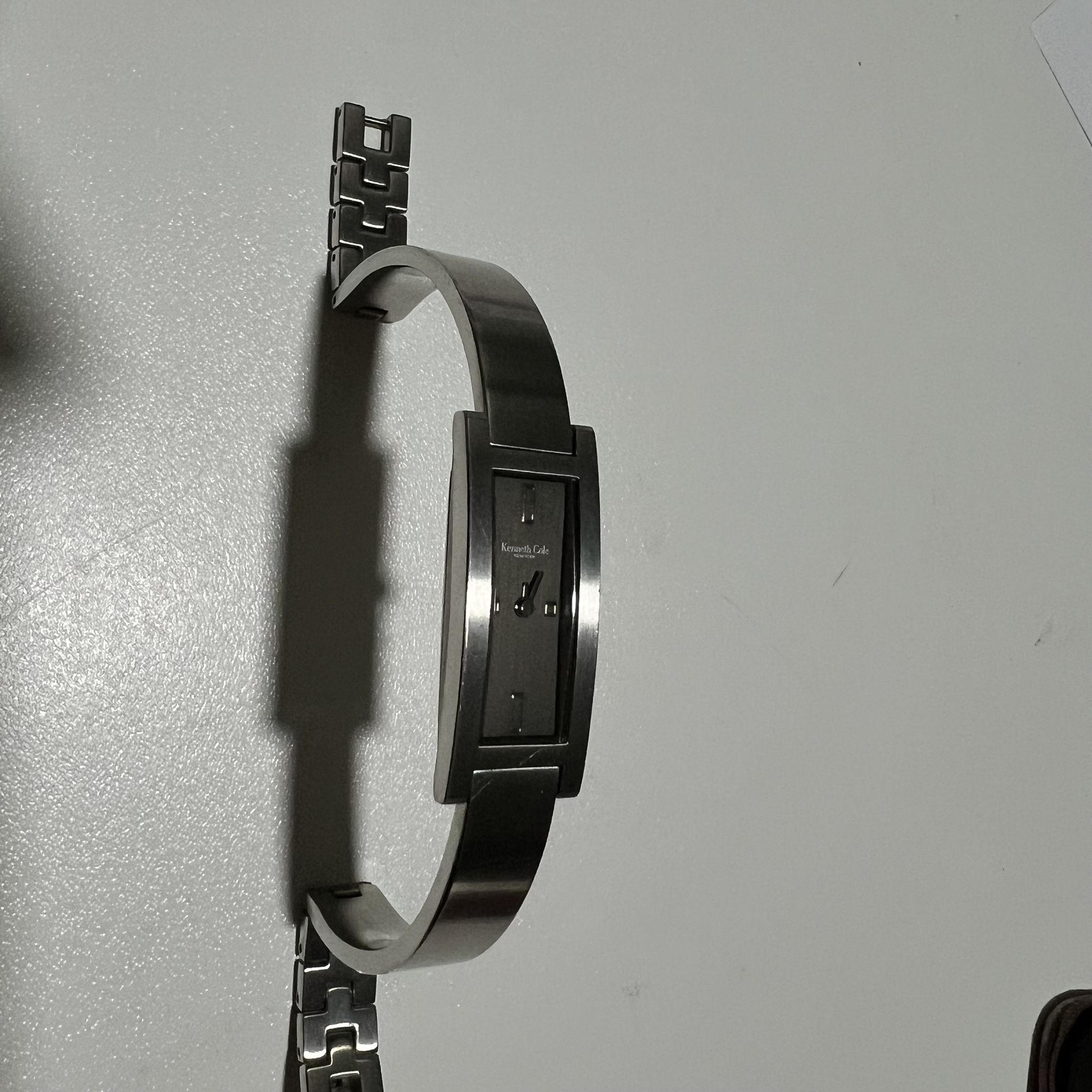 Kenneth Cole Tank Watch Women Silver Tone Gray Dial Stainless New Battery